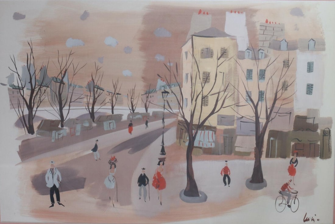 Charles Levier (French 1920-2003) Gouache Painting on paper, cityscape, signed: Charles Levier (French 1920-2003) Gouache Painting on paper, cityscape, signed lower right, gilt wood frame, glazed. Original write up on reverse. 15lbs (BR) Measurements: Approx. Painting image area