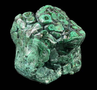 Polished Bullseye Malachite Specimen: Large Polished Malachite stone, with scattered 'bullseye' nodules. 108ozt 5.25 in height x 5.75 x 5 inches Domestic Shipping: $25