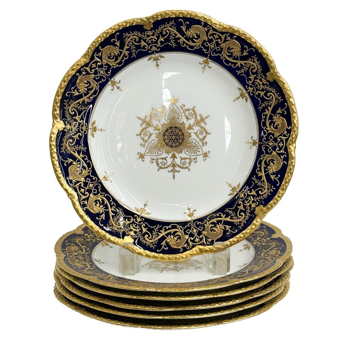 6 Coalport England Gilt Porcelain Dessert Plates Cobalt Blue circa 1900 (1 of 9)