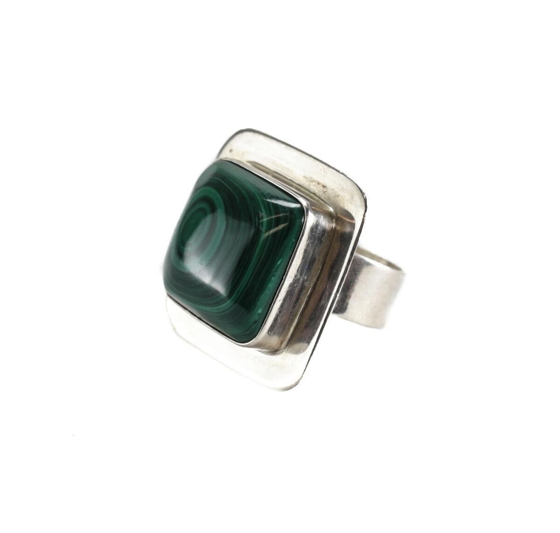 Large Vintage Taxco Mexico Malachite Sterling Silver Modernist Statement Ring (1 of 6)