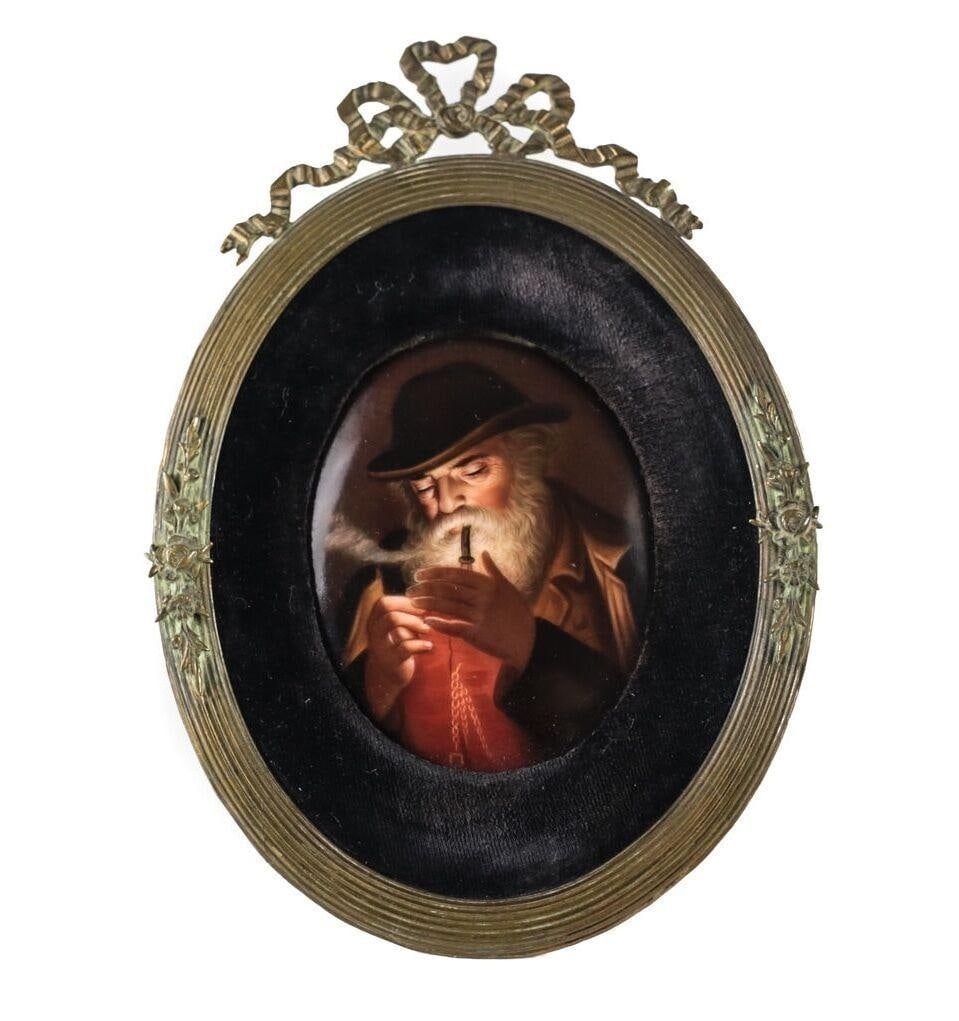 Continental Hand Painted Porcelain Miniature Portrait Plaque Bronze frame c1900 (1 of 7)