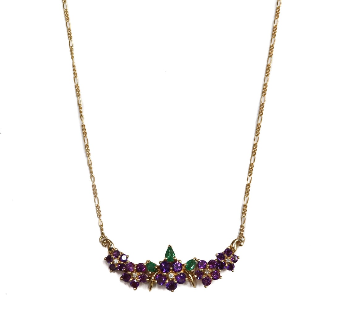 House of Igor Carl Faberge 14k Gold Amethyst Emerald Diamond Necklace (1 of 9)