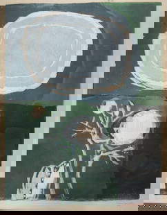 Attr Sister Mary Corita (Kent) Serigraph Silk-screen Abstract Ltd Ed Signed 1959: In the style of Sister Mary Corita (Kent), possible contemporary artist - Serigraph / Silk-screen on paper, titled "Poem". Signed lower right, dated 1959, from an edition of 30. Abstract floral. Metal