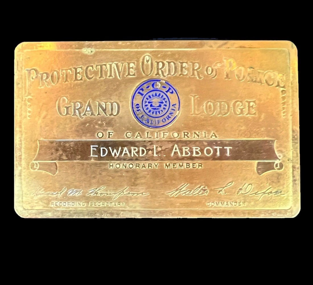 Protective Order of Police Grand Lodge of California brass card (1 of 4)