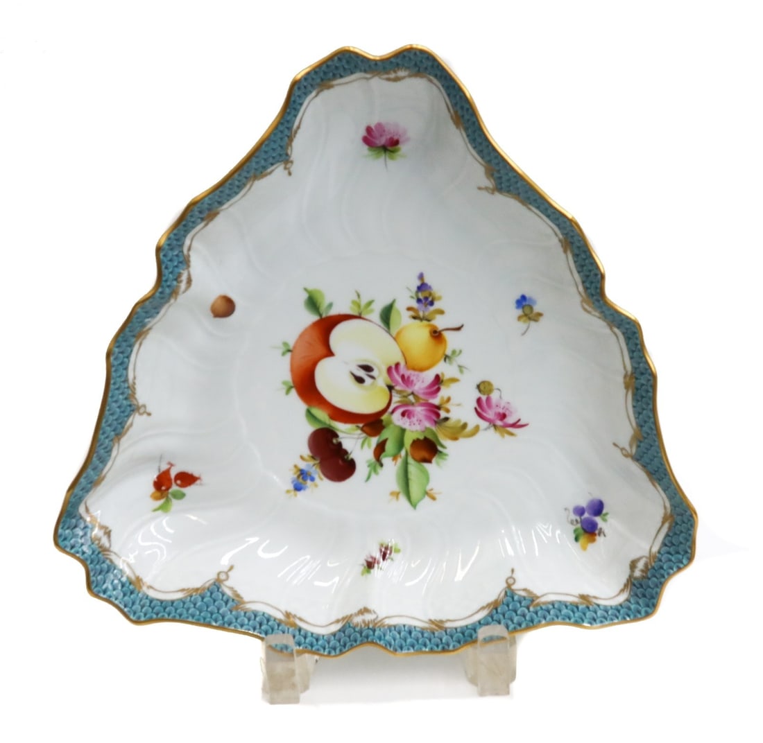 Herend Hungary Fruits and Flowers Turquoise Blue Scale Triangular Dish 1191 (1 of 8)
