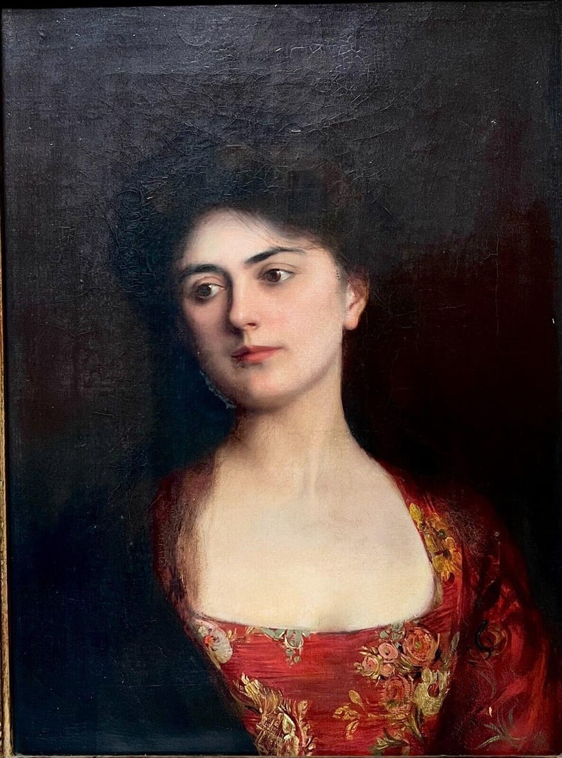 Albert Lynch (American/Peruvian, 1851-1912) Oil painting Portrait of Woman (1 of 8)