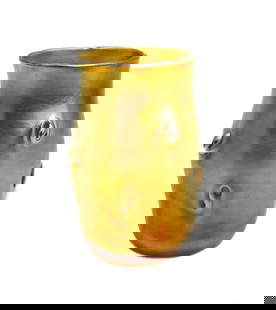 LCT Tiffany Art Glass Gold Favrile Miniature Vase Twisted Prunts #6255W c1900: L.C.T. Louis Comfort Tiffany art glass gold favrile miniature vase #Y502, circa 1900. Gold favrile with twisted prunts to exterior. Underside marked LCT #6155WWeight: Approx.0.5 lb Measurements: Appro