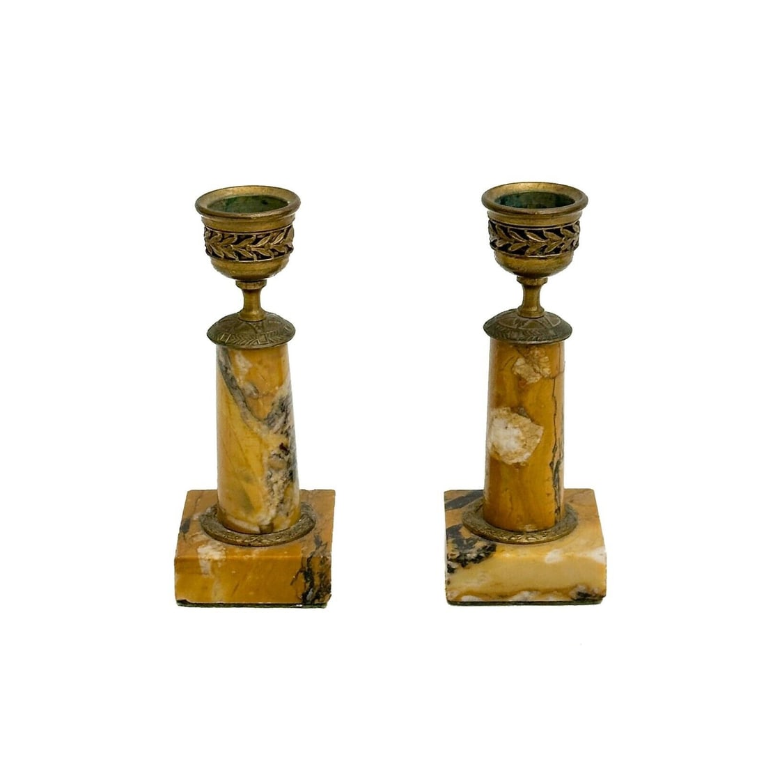 Pair Italian Orange Sienna Marble Gilt Bronze Mounted Candlesticks early 20th c (1 of 4)
