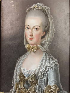 Oil Painting on Tin Portrait Maria Amalia Duchess of Parma: Oil Painting on Tin, Portrait . With wood plank identifying the sitter as Maria Amalia, Duchess of Parma, daughter of Empress Maria Theresa and Emperor Francis I. In gilt wood frame, domed glass. Meas