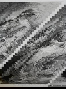 19th Century Engraving Helene Fourment mit zwelen Rubens Gianni Schmutzer: Engraving and Etching on paper, Portrait der Helene Fourment mit zwelen ihrer Kinder, from the original by Peter Paul Rubens. Designer Felice Gianni, Engraver Jacob Matthias Schmutzer (1733-1811) de l