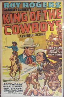 Authentic Movie Poster KING OF THE COWBOYS 1943 One Sheet Starring Roy Rogers: Original Authentic Movie Poster "King of the Cowboys" 1943, One Sheet, Starring Roy Rogers. Joseph Kane Republic Pictures, a singing cowboy western ("Born to the Purple"; "Original Story by Hal Long")