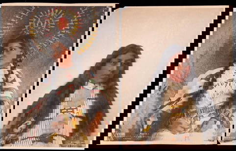 Frank Rinehart 2 Native American Color Tinted Portraits c1900: Frank Rinehart known for their early documentation of Native Americans 1890's - 1900's especially during the 1898 Indian Congress held in Omaha, Nebraska in conjunction with the Trans-Mississippi and