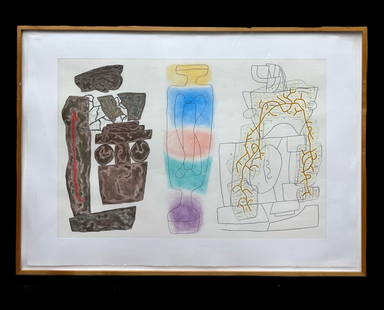 William Brice Etching and aquatint in colors Untitled V 1985: William Brice (1921 - 2008) Etching and aquatint in colors on paper, "Untitled V" Ltd edition of 25. 1985. Signed 'B.85' lower right in pencil. Wood frame and plexi glazed. Gallery label on reverse. 8