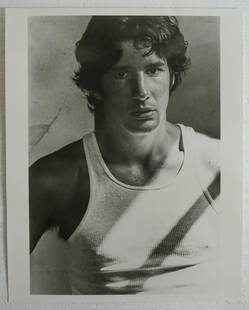 Herb Ritts Richard Gere Silver Gelatin Blk Wht: Herb Ritts (American 1952-2002), Portrait, Actor Richard Gere Black and White Silver Gelatin Photograph, artist's blind stamp lower right, en verso inscribed in pencil and signed, numbered 5/25 and da