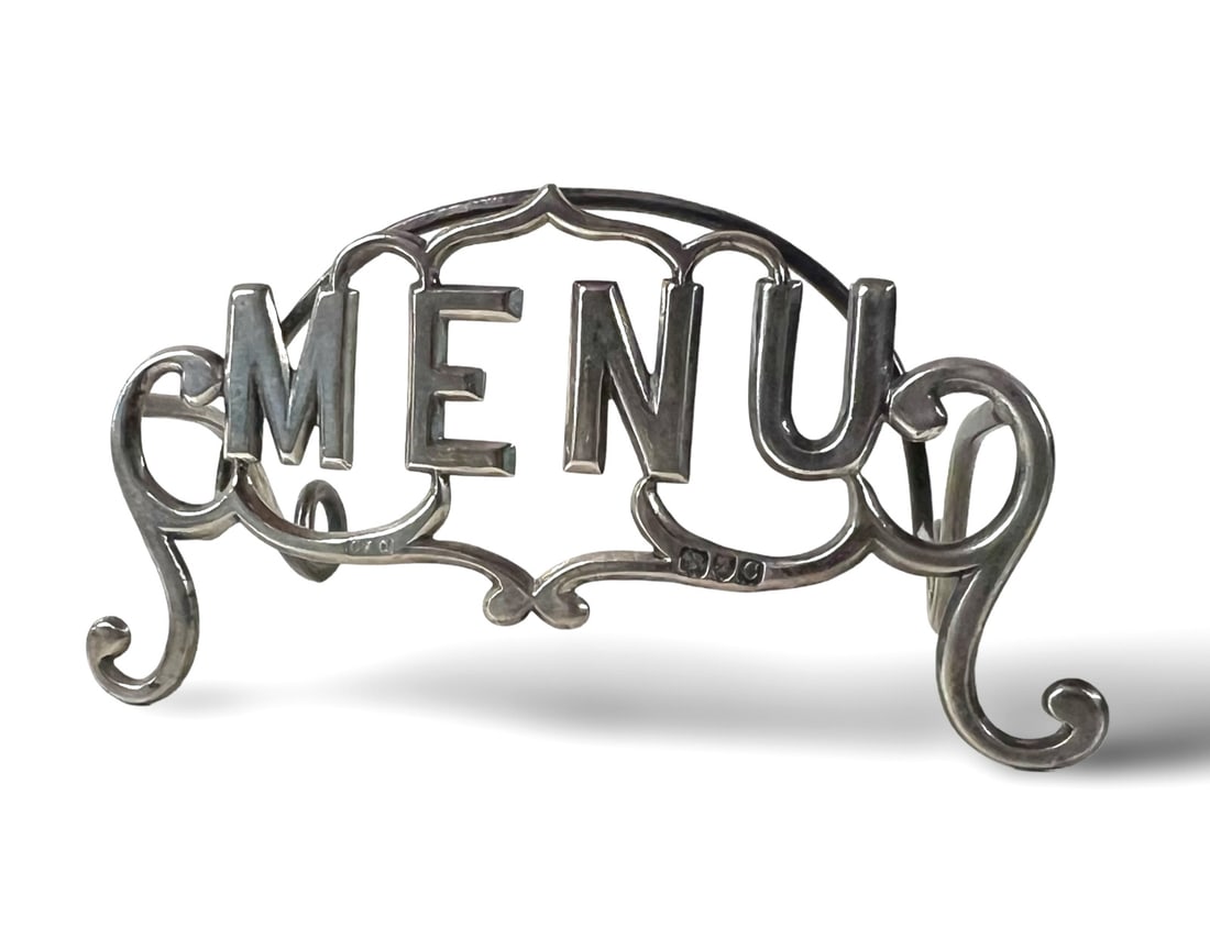 Victorian Cohen & Charles Sterling Silver MENU Card Holder London 1898: Victorian Cohen & Charles Sterling Silver MENU Card Holder London 1898 Measurements: Approx. 37.56grams; 4.25 x 2.25 x 2.125 inches Condition: Very good condition, some swirl marks, nicks, oxidation.