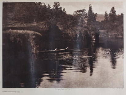 Edward S Curtis American 1868-1952 Photogravure Klickitat River Photograph: Curtis, Edward S. (American 1868-1952) Photogravure "On Klickitat river (a)" Plate 289, Portfolio 8 © 1910. photogravure by John Andrew and Son. Edward Curtis employed an unusually wide variety of ph