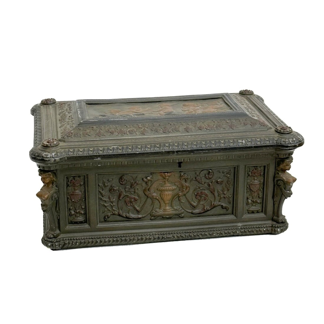Italian Patinated Metal Casket or Large Jewelry Box early 20th century (1 of 6)