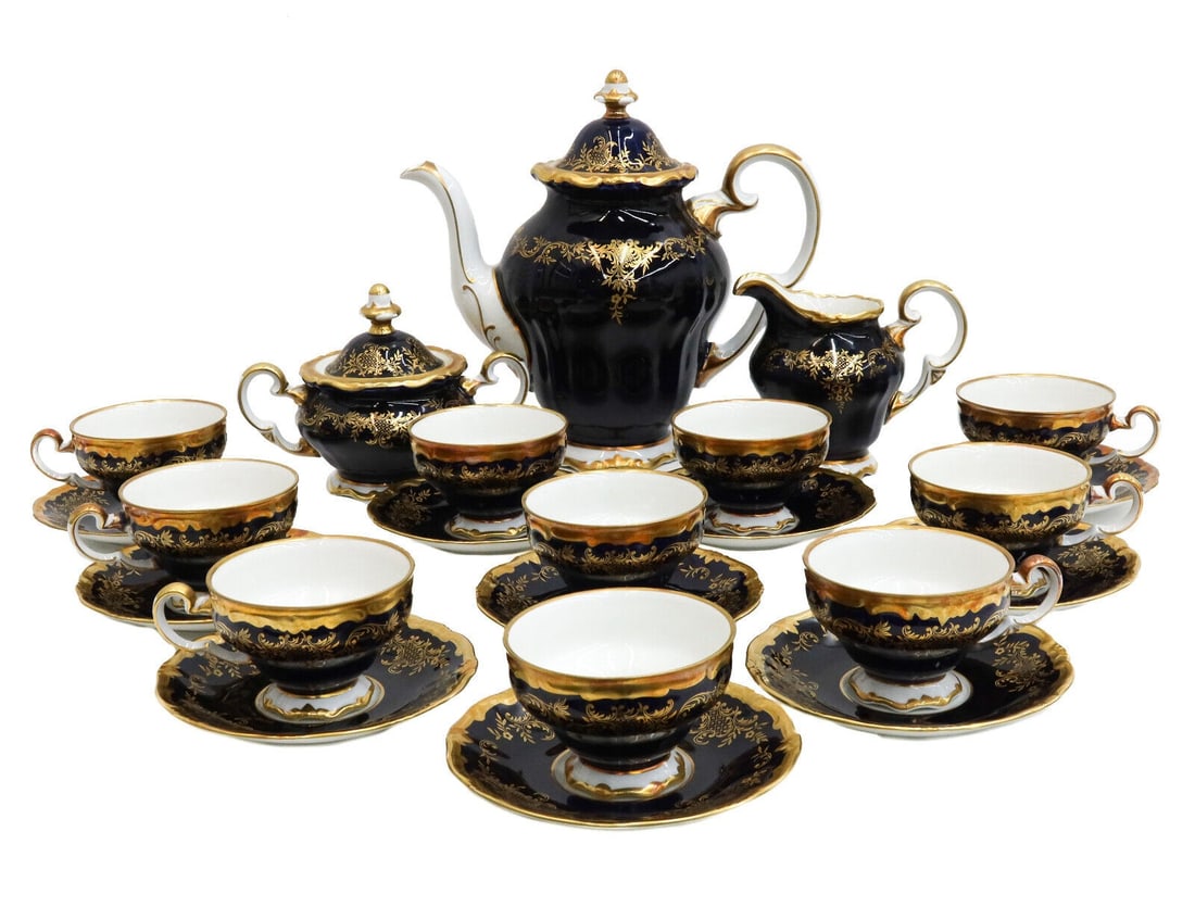 Weimar Germany Porcelain Cobalt Blue and Gilt Coffee Service for 10 circa 1935 (1 of 8)