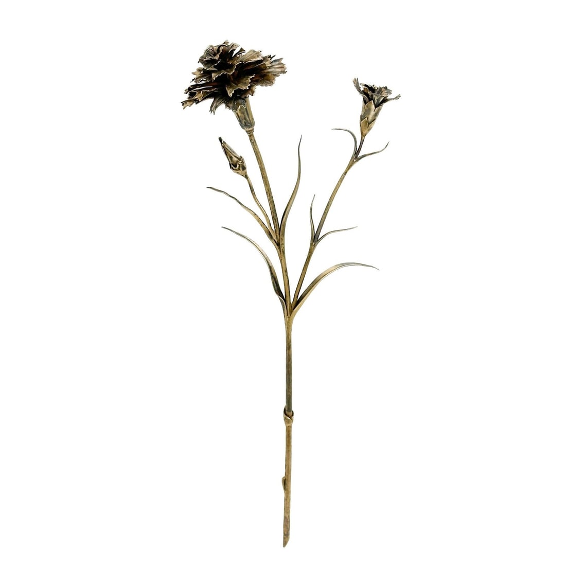 Tiffany & Co Gilt Sterling Silver Carnation Flower Study: Tiffany & Co Gilt Sterling Silver Carnation Flower Study. Depicts a carnation, marked to the base Tiffany & Co Sterling Portugal Weight: Approx. 3.8 ozt Measurements: Approx. 12.75 inches length Condi