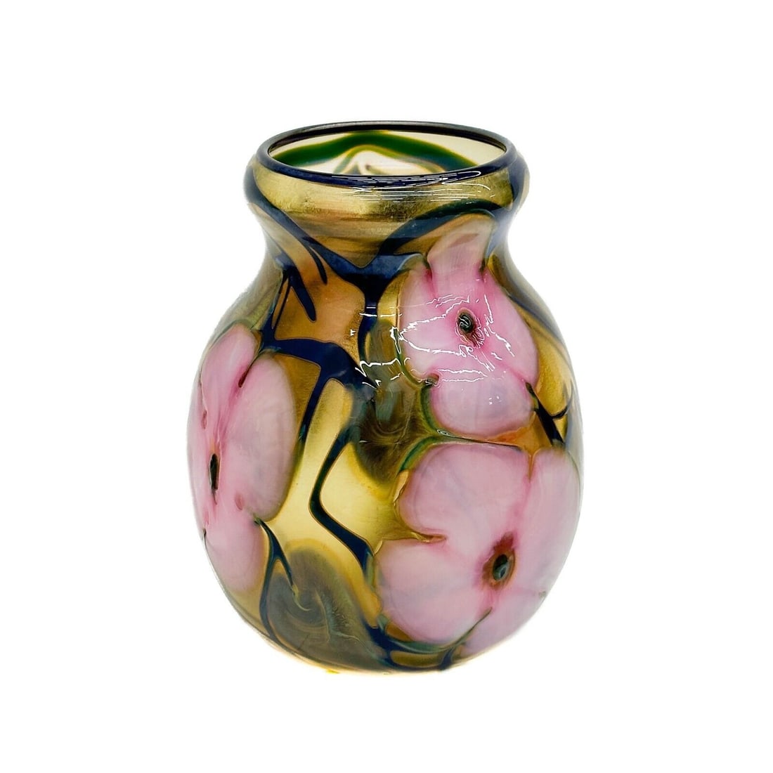 Charles Lotton Multi Flora Art Glass Vase 1977 Pink Flowers (1 of 7)