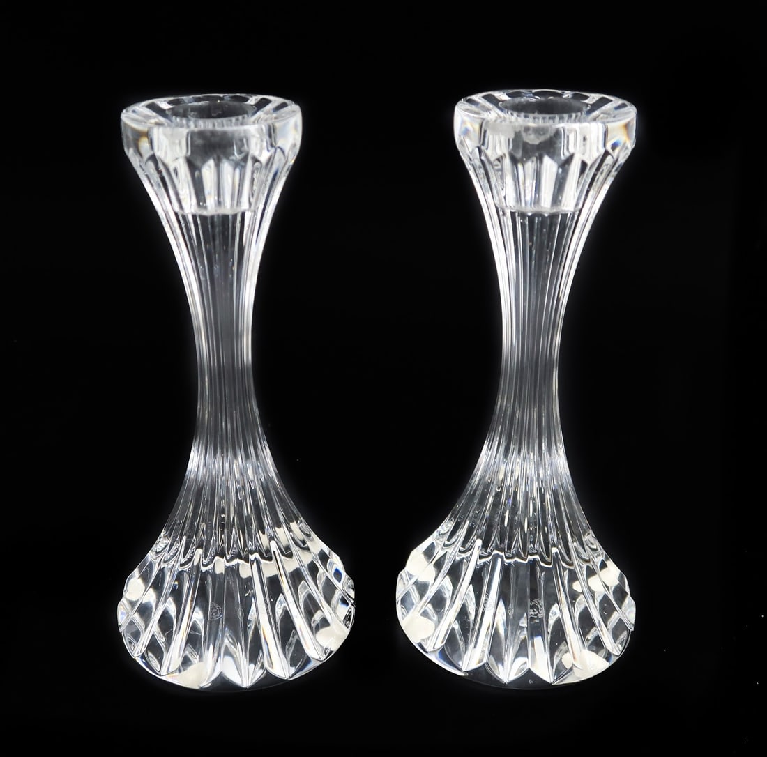 Pair Baccarat France Cut Crystal Glass Candlesticks in Massena Signed (1 of 7)