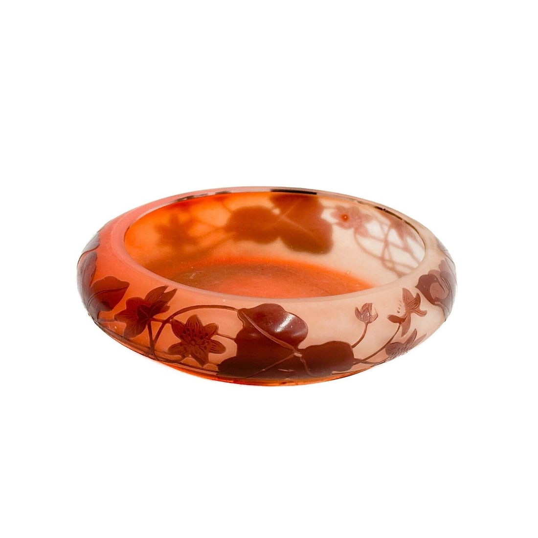 Emile Galle Acid Etched Cameo Art Glass Low Bowl Red Leaves circa 1890 (1 of 8)