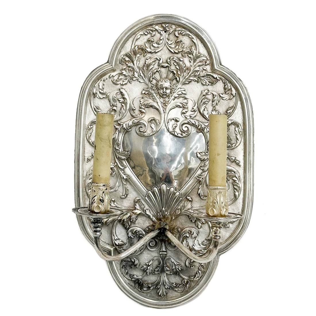 French Silver Plate Two Armed Wall Sconce circa 1900 (1 of 4)