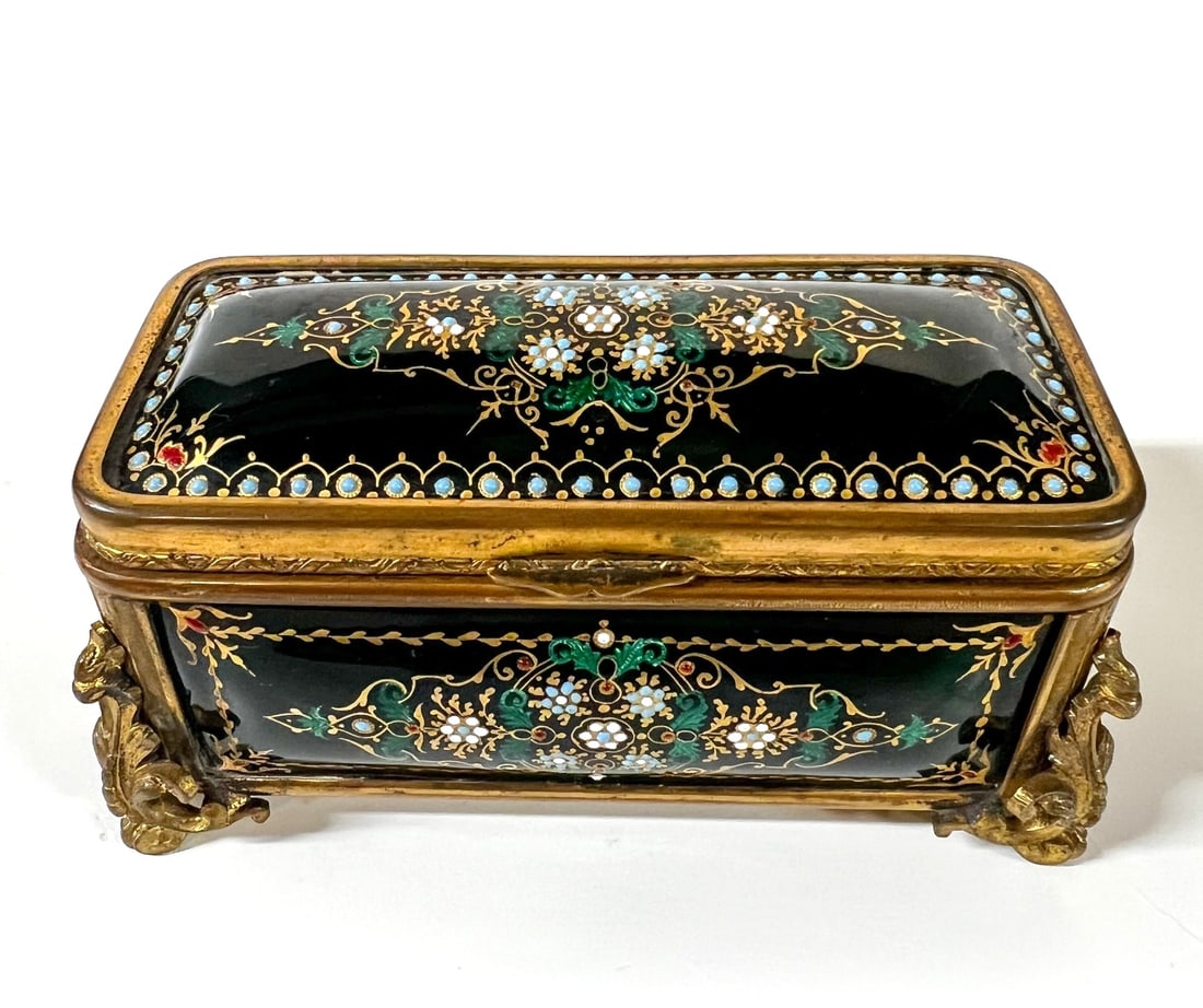 French Gilt Bronze and jeweled enamel Jewelry Box Casket (1 of 8)