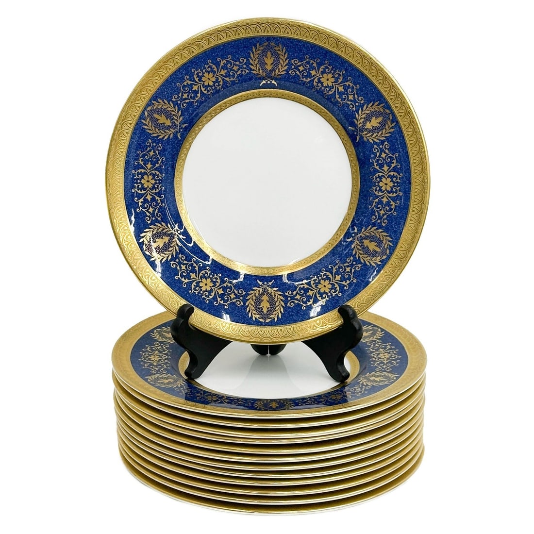 13 Coalport England Gilt Porcelain Dessert Plates in Lady Anne Blue c1965 (1 of 5)