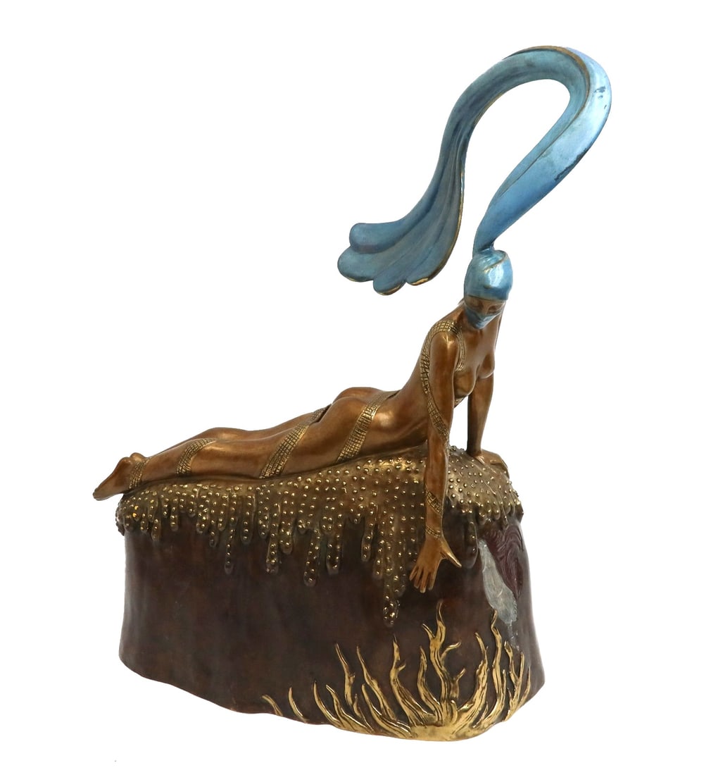 Erte Romain de Tirtoff Cold Painted Bronze Sculpture French Rooster Ltd 375: Erté (Romain De Tirtoff) (Russian/French 1892-1990) Patinated and Cold Painted Bronze Sculpture, French Rooster. Based on a 1918 Harper's Bazaar cover of the same name, the sculpture depicts a masked