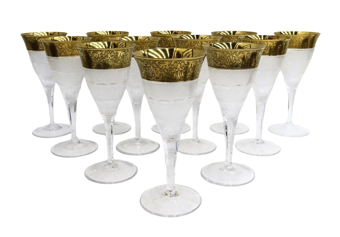 12 Moser Czech Cut Crystal Glass Water Goblets Gold Splendid Signed (1 of 6)