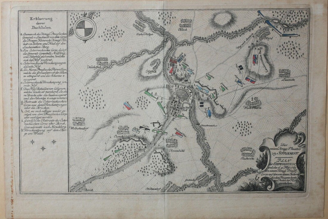Hand colored engraved map Des neuen Kriegs Theaters 1759 Johann F Seyfart: Hand colored and copper engraved map, Des neuen Kriegs Theaters19. Supplement Plan der Expedition, welche d.g. Mai 1759. Published by Johann Friedrich Seyfart, Leipzig. Issue date: 1758-1764. On laid