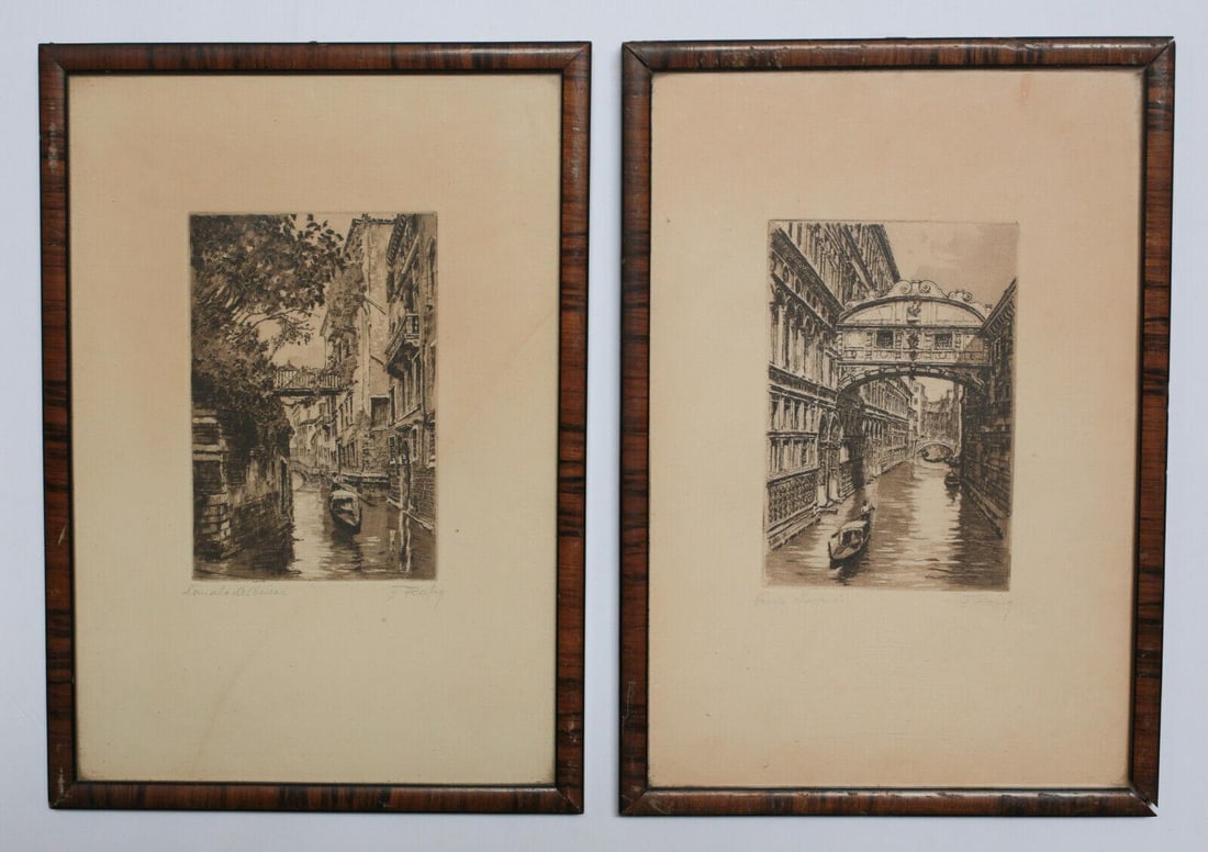 Pair of Etchings, Views of the Venice Canals, signed  c1930 (1 of 5)