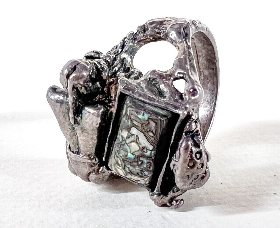 Vintage Sterling Silver Artisan Ring SZ 9.25 Abalone Indian and Deer (1 of 7)