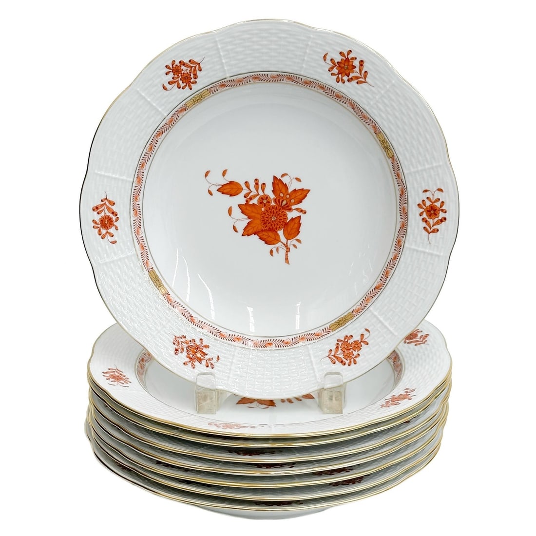 8 Herend Hungary Porcelain Chinese Bouquet Rust Rimmed Soup Bowls 503 AOG (1 of 5)