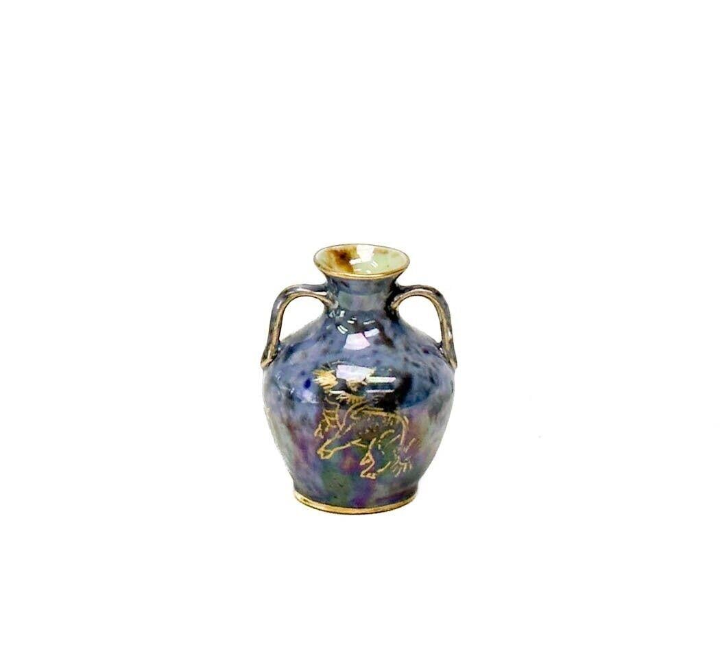 Wedgwood England Lustre Gilt Cats Porcelain Blue Miniature Vase early 20th cen (1 of 6)