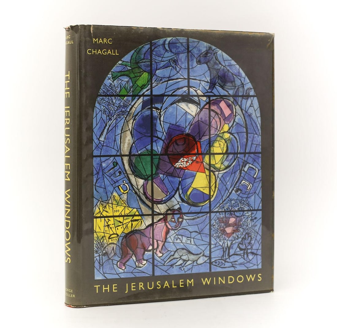 Marc CHAGALL, Jean LEYMARIE 'The Jerusalem Windows' 1962 ist Ed with DJ: CHAGALL, Marc; LEYMARIE, Jean. 'The Jerusalem Windows'. George Braziller, Inc., in association with Horizon Magazine, [1962]. 1st Edition Hardback Book Red Cloth Boards, Gold Lettering, with Dust Jack