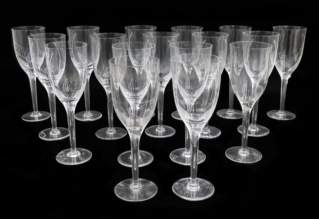 17 Lalique France Cut Glass Champagne Flutes in Ange Signed Figural Winged Woman (1 of 10)