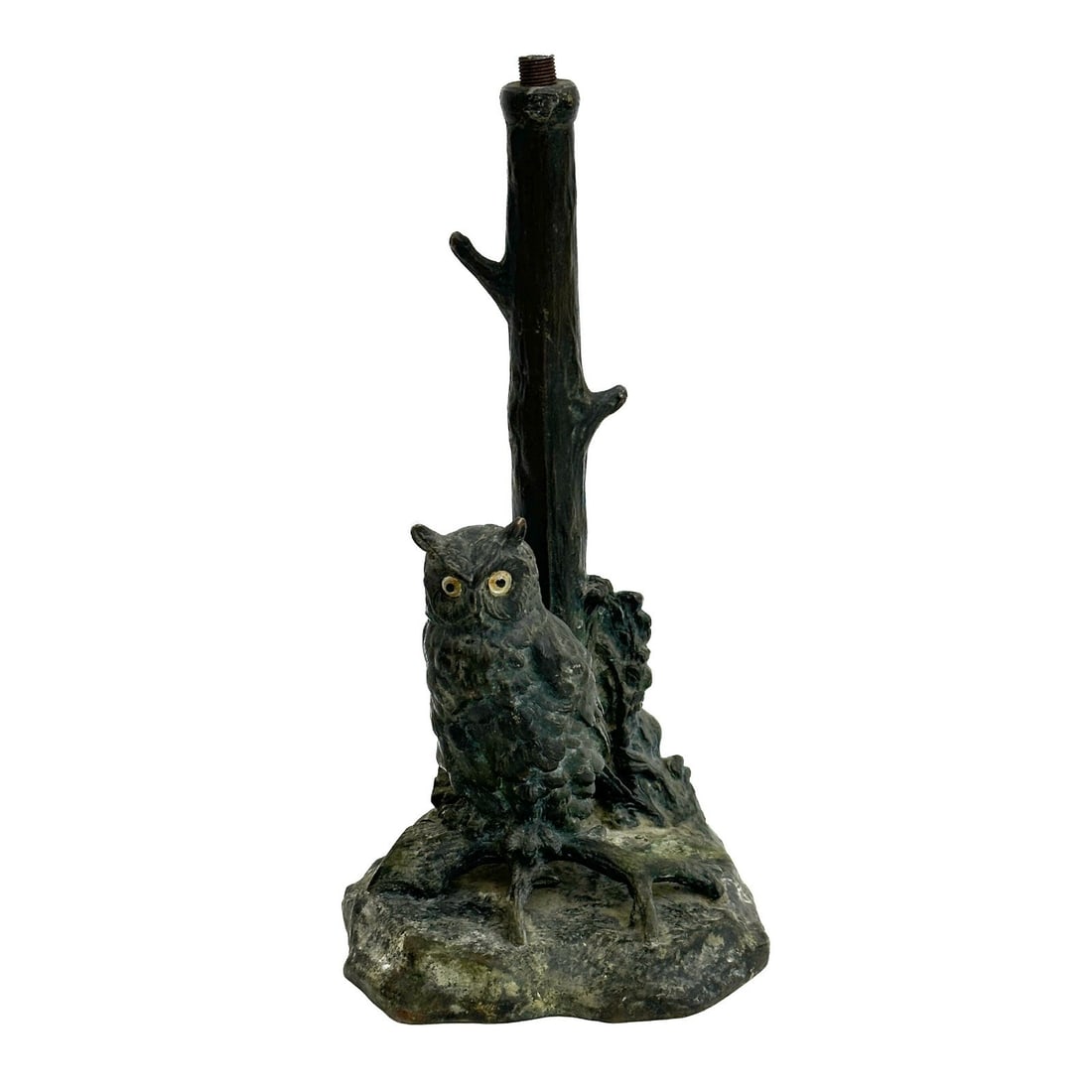 Austrian Cold Painted Bronze Sculpture Owl Lamp Base circa 1910: Austrian Cold Painted Bronze Owl Lamp Base, circa 1910. Marked Austria to lower edge Weight:approx. 3 lb Measurements: Approx. 4.5 inches x 5 inches x 9.25 inches tall Condition: Very good overall con