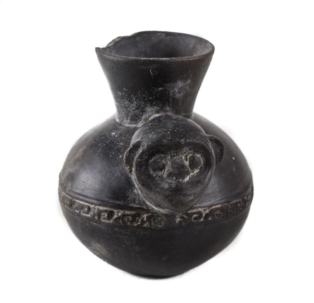 Pre Columbian Moche/Chimu Peru Pottery Figural Vessel with Monkey. Blackware (1 of 4)
