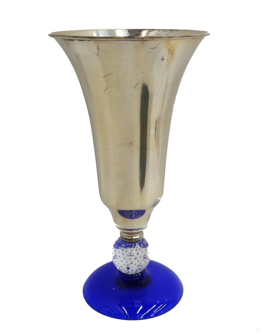 Pairpoint Silverplate and Controlled Bubble Glass Footed Trumpet Vase Mid Cent (1 of 7)