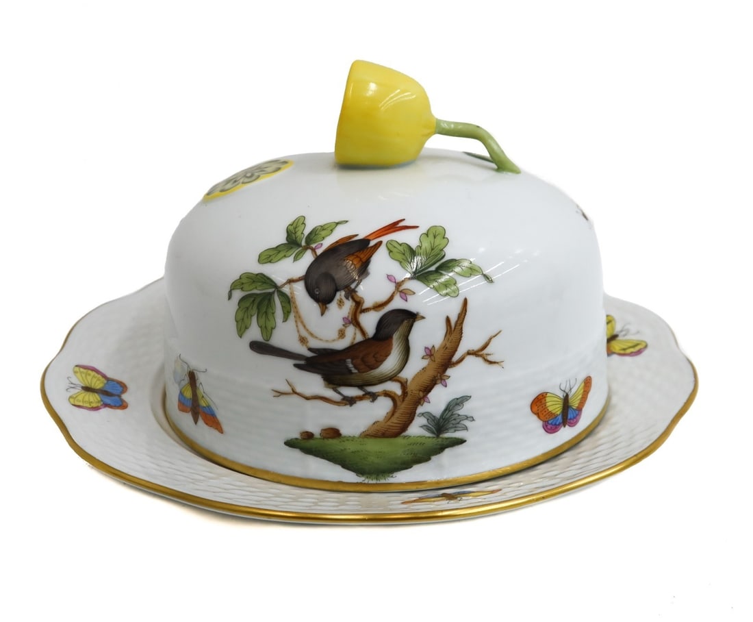 Herend Hungary Rothschild Bird Porcelain Lemon Handle Covered Butter Dish 391 RO (1 of 9)