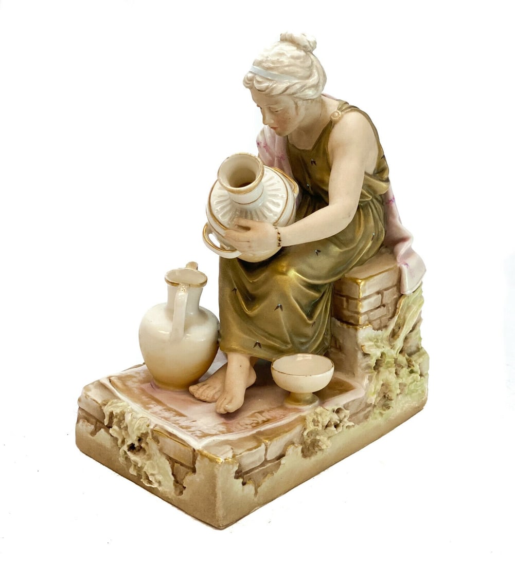 Continental Hand Painted Porcelain Figurine - Woman Sculpting an Urn (1 of 9)