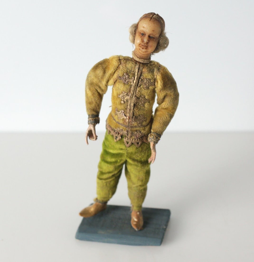 18th century Continental  wax head with hair Creche figure doll (1 of 5)