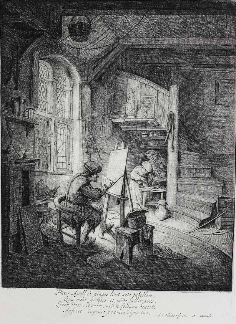 Adriaen Jansz Van Ostade Dutch 1610-1685 Etching The Artist in his studio (1 of 3)