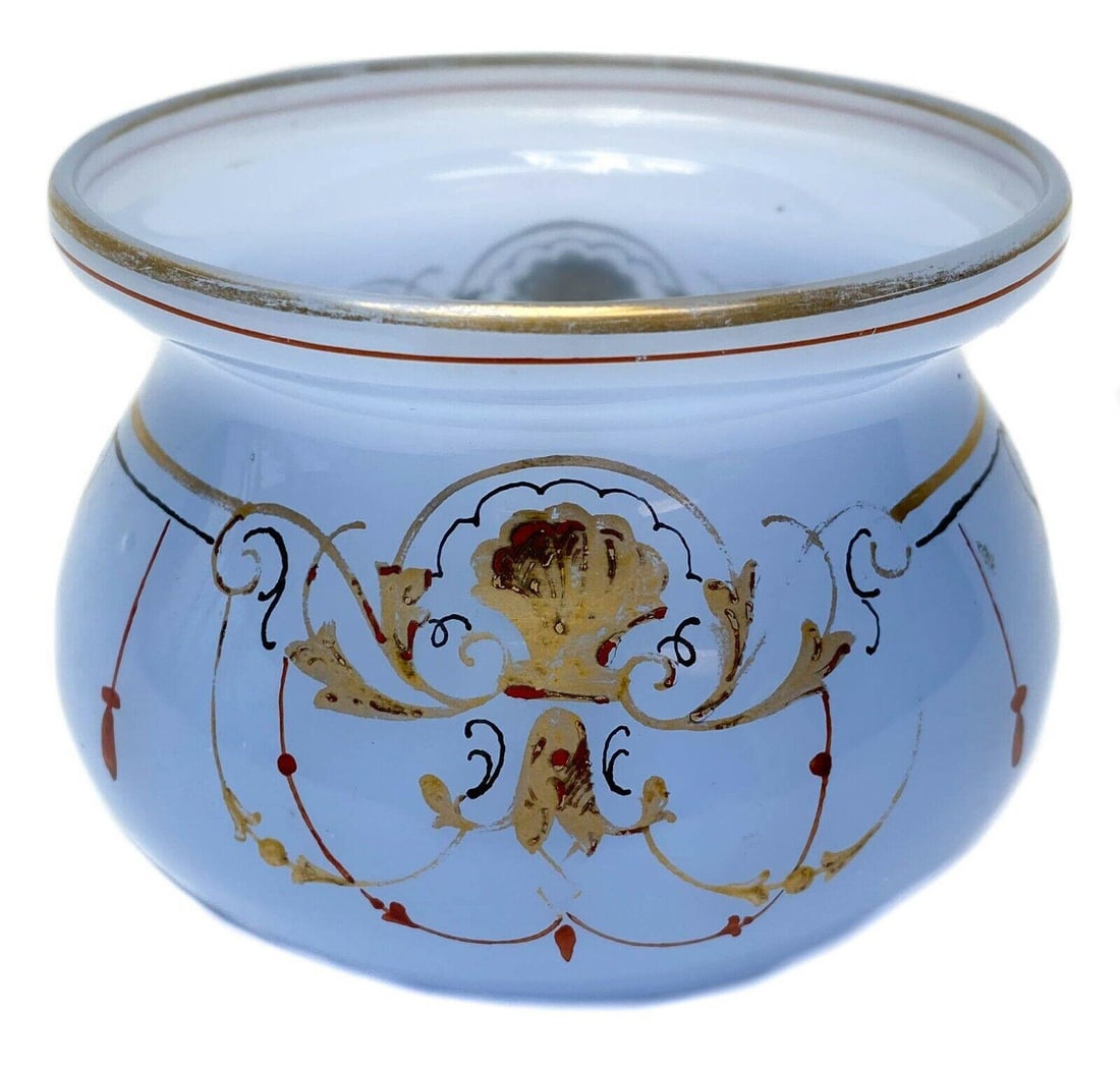Continental Blue Opaline Hand Painted Gilt Small Glass Bowl, circa 1900 (1 of 5)
