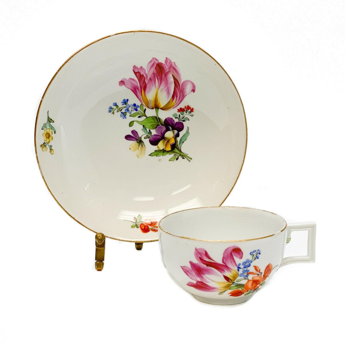 Meissen Marcolini Germany Hand Painted Porcelain Cup & Saucer,  Flowers (1 of 4)