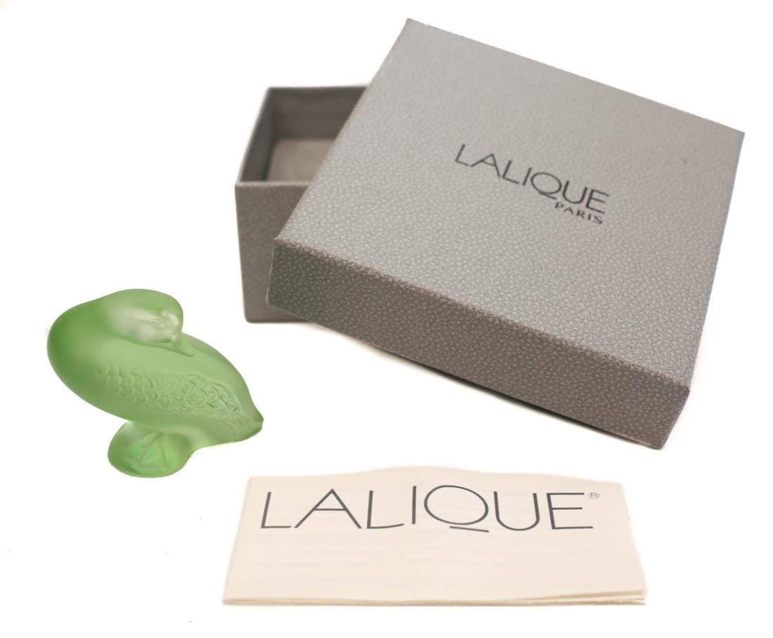 Lalique France Canard Espiegle Naughty Duck Vert Clair Light Green, in Orig Box (1 of 2)