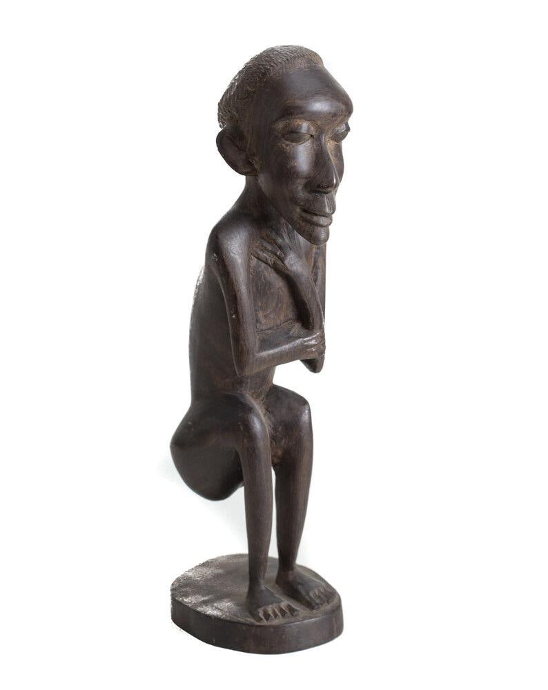 African Hardwood figure Man squatting hand to his throat curved spine (1 of 5)