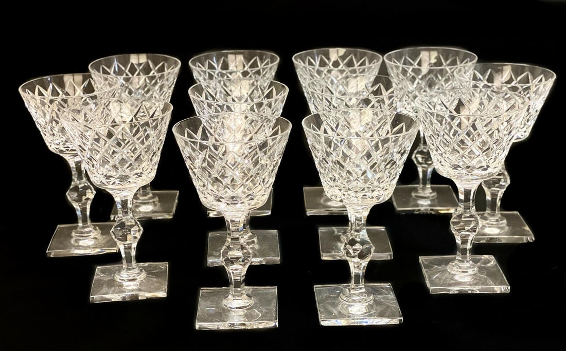 12 Hawkes Champagne Tall Sherbet Goblets in Delft Diamond, Square Base (1 of 3)